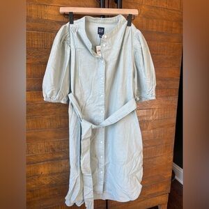 Gap petite linen-cotton puff sleeve mini shirtdress